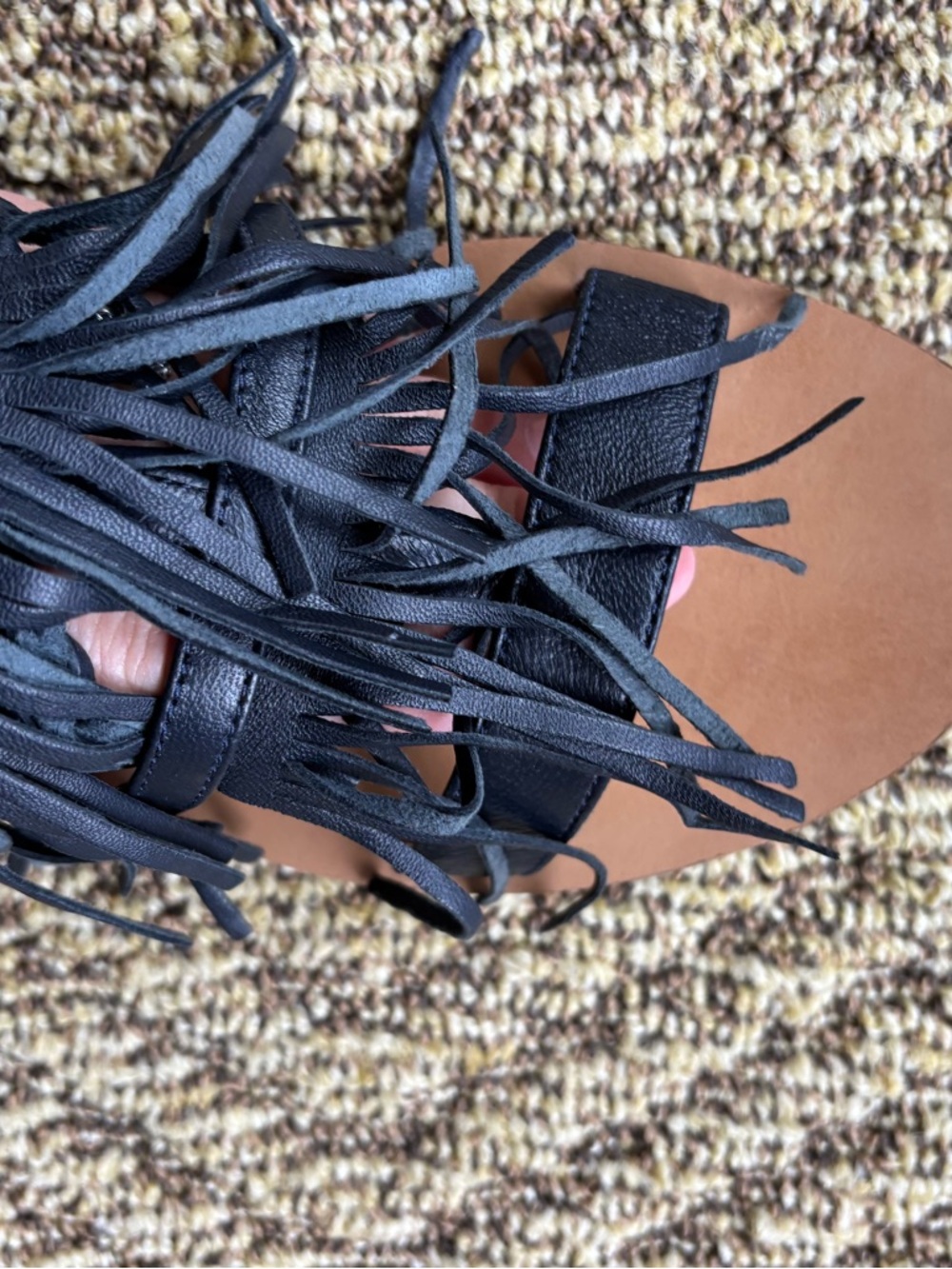 J. Crew Navy Fringe Tan Footbed Slingback Sandals - Picture 8 of 9